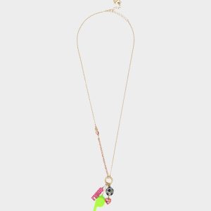 SOCCER CHARM LONG PENDANT NECKLACE PINK