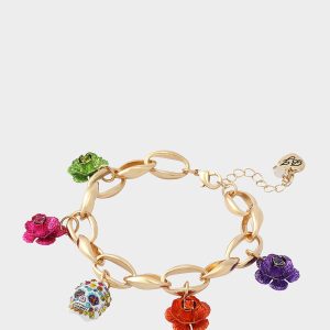 FLOWER SKULL CHARM BRACELET MULTI