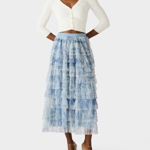 RUFFLED MAXI SKIRT DUSTY BLUE