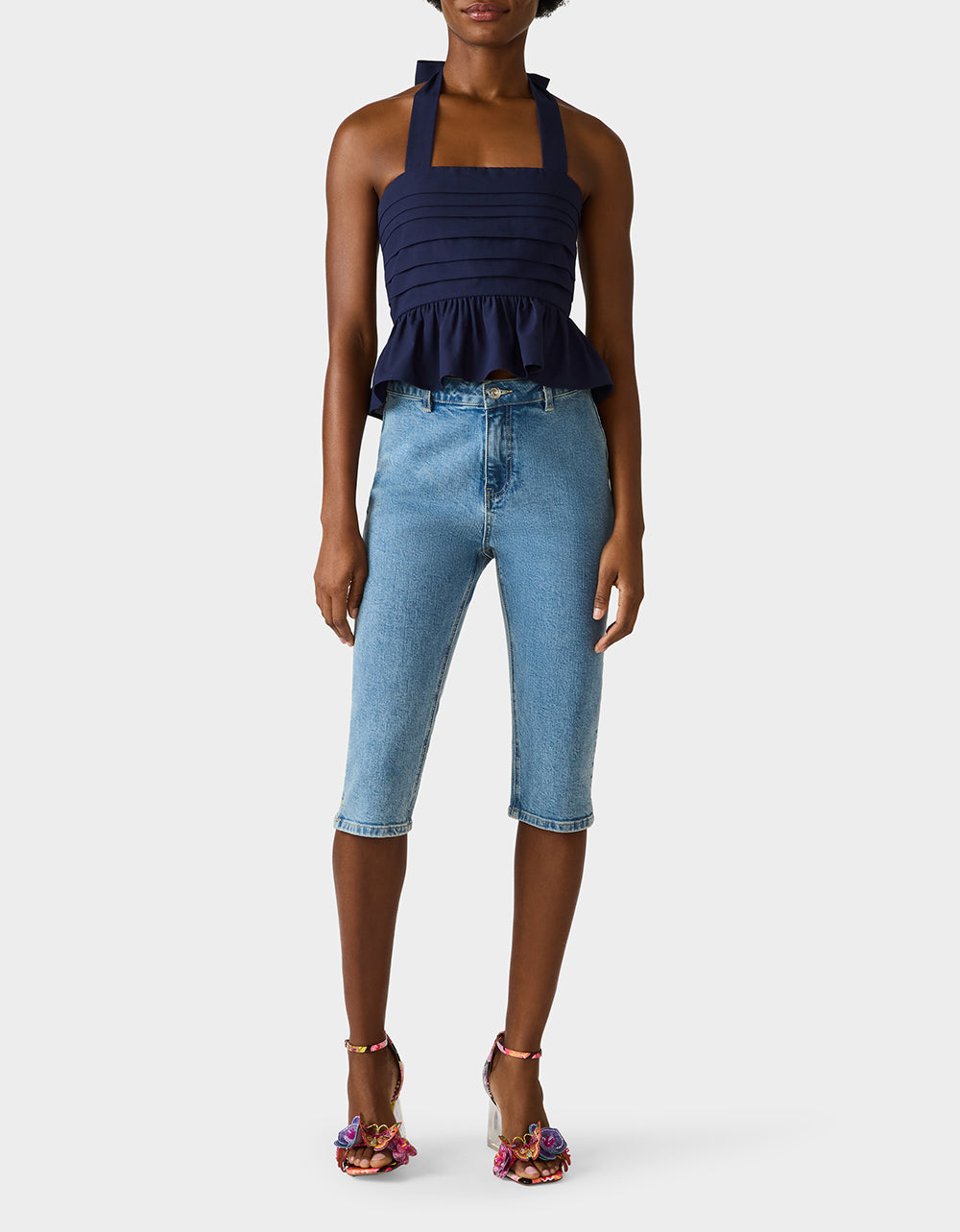 AHOY PEPLUM TOP NAVY