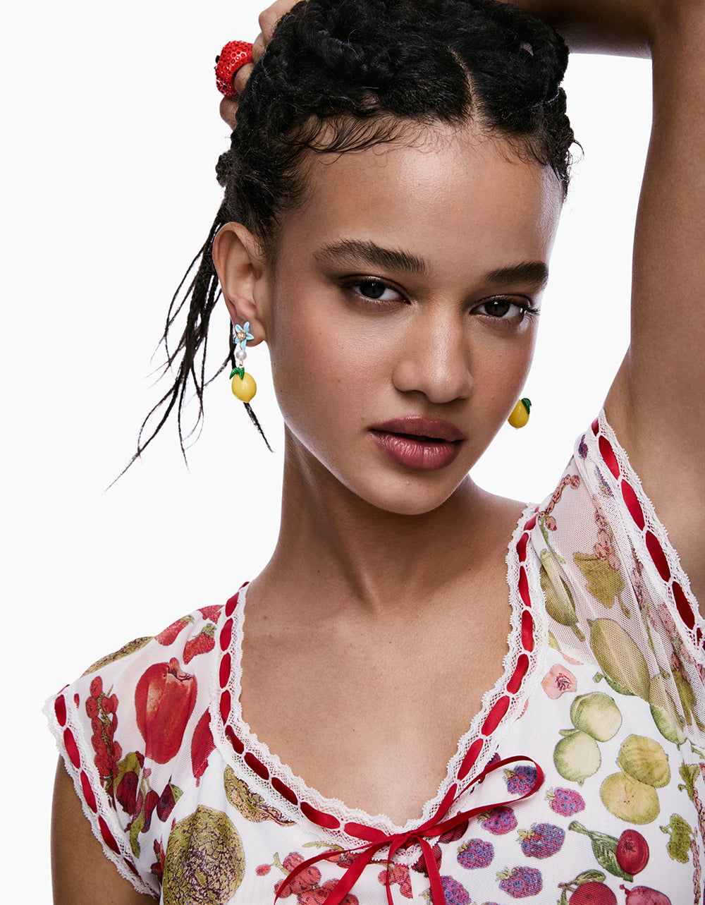 FLOWER LEMON DOUBLE DROP EARRINGS YELLOW - Image 2